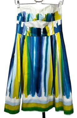 Calvin Klein Strapless Watercolor Mini‎ Dress 10 White Blue Green Garden Party